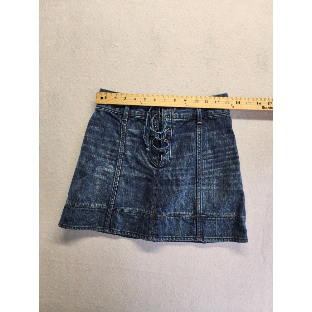 Abercrombie & Fitch Lace Up Front Dark Wash Denim Mini Skirt 00 - Picture 2 of 6